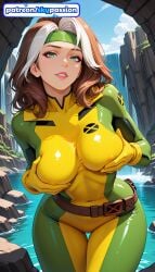 1girls 2026 ai_assisted ai_generated anime belt boobs breast_grab breasts bust grabbing grabbing_own_breast green_eyes hi_res high_quality high_resolution highres marvel marvel_comics patreon patreon_username rogue_(x-men) self_fondle skypassion stable_diffusion superhero tits watermark x-men
