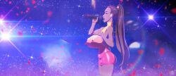 1girls amaurymangaka ariana_grande big_breasts breasts brown_hair celebrity female huge_breasts nipple_bulge ponytail real_person solo