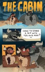 5:8 absurd_res age_difference anthro anthro_on_anthro beard bovid brown_body brown_fur cabin chastity_cage chastity_device comic devilsdozen dialogue dragon duo english_text facial_hair father_(lore) father_and_child_(lore) father_and_son_(lore) fingering fur gregg_(tal) grey_body grey_fur hi_res horn horn_jewelry hot_tub hybrid incest_(lore) jewelry larger_male male male/male mammal mature_male muscular muscular_male mythological_creature mythological_scalie mythology nipples older_male oral orgasm_denial parent_(lore) parent_and_child_(lore) parent_and_son_(lore) permanent scalie shotgunning size_difference smaller_male smile son_(lore) speech_bubble stripes tal text younger_male