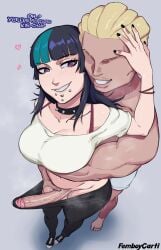 1boy 1girls dickgirl erection femboycarti hakari_kinji hoshi_kirara huge_breasts huge_cock jujutsu_kaisen trans_woman