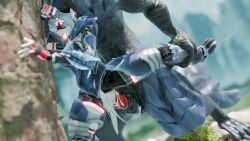 16:9 abdominal_bulge against_surface aimizer0 animal_genitalia armor bodily_fluids capcom cum cum_drip dripping duo fanged_wyvern female feral genital_fluids genitals hi_res lunagaron machine male male/female monster_hunter penetration plant raised_leg robot sex thick_thighs tongue tongue_out tree vaginal vaginal_penetration widescreen