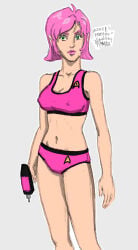 erin_esurance esurance female green_eyes korblborp mascot pink_hair solo star_trek underwear