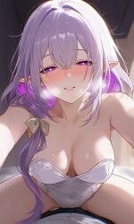 1girl 1girls ai ai-created ai_assisted ai_generated blush bunny_ears bunny_girl bunnysuit castorice_(honkai:_star_rail) half-closed_eyes heavy_breathing honkai:_star_rail impacter milf milf_body no_watermark pixai reaching_towards_viewer sitting_on_lap solo