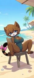 beach_background big_boobs female female_only furry furry_only kit_community kit_community_v2 sitting solo solo_female solo_furry