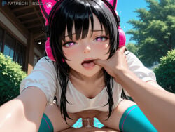 1boy 1girls absurd_res ai_generated artist_name big_penis bigz_ai black_hair boku_wa_tomodachi_ga_sukunai cowgirl_position cum cum_in_pussy cum_inside duo female female_on_top finger_in_mouth headphones heart-shaped_pupils highres huge_cock light-skinned_female light_skin lying male mikazuki_yozora open_mouth orgasm outdoors penetration penis pov pussy pussy_juice sex sitting_on_person spread_legs stockings straight teasing thighhighs uncensored vagina vaginal_penetration