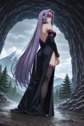 1boy absurdres adult ai_assisted ai_generated big_breasts breasts cave fate/apocrypha fate/grand_order fate/zero fate_(series) female from_behind full_body heeven highres male mature medusa_(fate) outdoors patreon patreon_username perfect_body standing uncensored