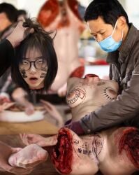 3d_(artwork) absurdres amputee chinese chinese_female deep_wound dismemberment ero_guro female gore guro highres injury light-skinned_female original quadruple_amputee queen_of_spades_symbol slaughtered tattoo torture