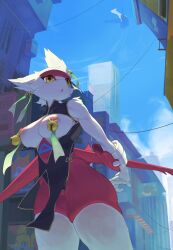 absurd_res anthro anthrofied areola breasts clothed clothing detailed_background dragon ear_piercing female female_anthro fuli_jeffery generation_3_pokemon genitals hi_res latias latios legendary_pokemon legwear mythological_creature mythological_scalie mythology nintendo nipple_piercing nipples partially_clothed piercing pink_areola pink_nipples pokemon pokemon_(species) pokemorph red_body scalie solo_focus stockings vulva yellow_eyes