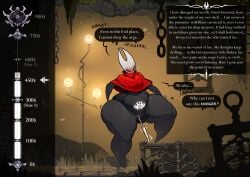 absurd_res animal_humanoid anthro arachnid arachnid_humanoid aroused arthropod arthropod_humanoid belly belly_rolls big_belly black_body black_eyes blush blushing_profusely bodily_fluids bottom_heavy cloak clothing corruption curvy_figure distracted donation_drive embarrassed english_text exoskeleton expansion fat_rolls female fwingerz genital_fluids genitals grinding growth hi_res hollow_knight:_silksong hollow_knight_(franchise) horn hornet's_needle hornet_(hollow_knight) huge_hips humanoid hyper hyper_hips ill-fitting_clothing improvised_sex_toy looking_pleasured macro masturbation midriff narrowed_eyes overweight overweight_female pubic_tattoo segmented_stomach solo squint sweat tattoo team_cherry text thick_thighs transformation vaginal_fluids vaginal_masturbation vaginal_penetration voluptuous vulva weight_gain wide_hips