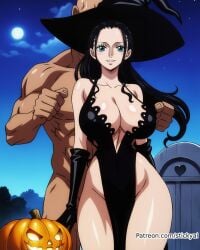 ai_generated dark-skinned_male female halloween large_breasts male nico_robin night one_piece standing stickyai witch_costume