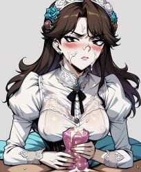 ai_generated annoyed cum cum_in_onahole cum_on_face handjob handjob_w/sex_toy jaiden jaiden_animations mayihavesomeslops onahole victorian victorian_dress