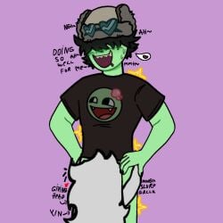 anonymous black_hair_male enjoying female giving_head green_skin heart_glasses human_female male moaning no_eyes skinny sucking_off sweating tomatime toony y/n zombie zombie_male