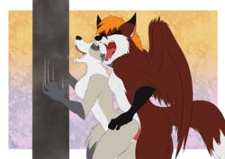 anthro arctic arctic_fox breasts canine claws couple_(disambiguation) cum ejaculation female fox gangstaguru kyle_foxson love male mammal nocturnal_(nocturnalxfox) orgasm panting penetration penis pole pussy red_fox sex vaginal_penetration vaginal_penetration wings