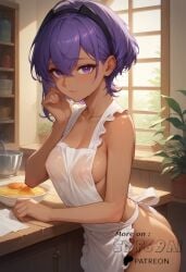 ai_generated bath bathing bathtub blue_eyes breasts fate/grand_order fate_(series) hassan_of_serenity_(fate) naked naked_apron naked_female nude nude_female syf69ai tagme