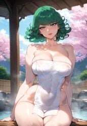 1girls ai_generated ass ass bare_arms bare_legs bare_shoulders bare_thighs big_ass big_breasts big_butt blush color female female_focus female_only green_eyes green_hair hi_res hot_spring large_breasts light-skinned_female light_skin looking_at_viewer miyuai one-punch_man short_hair solo solo_female tagme tatsumaki thick_thighs wet