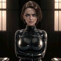 ai_generated bdsm bondage collar gimp gimp_suit jill_valentine latex_suit resident_evil resident_evil_3 resident_evil_3_remake straitjacket