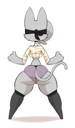 arms_out athletic_anthro athletic_female bandages exercise exercising feline feline feline_humanoid female female_focus female_only gata_preobrazhenskaya maddeku mask masked masked_female socks socks_on thick_thighs thighs white_background white_bandages