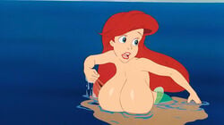 accurate_art_style alternate_breast_size ariel bedaxe big_breasts disney disney_princess edit female female_only screenshot screenshot_edit the_little_mermaid