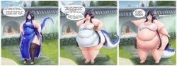 bbw belly_button belly_rolls blue_hair chinese_dress dragon_girl dragon_horns dragon_tail fat fat_female fat_fetish fat_rolls love_handles muffin_top outgrowing_clothes ssbbw thebreadguardian thighhighs weight_gain