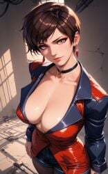 1girls ai_generated big_ass big_breasts breasts brown_eyes brown_hair building busty clothed collar dress earrings female huge_breasts king_of_fighters light-skinned_female light_skin long_sleeves looking_at_viewer pov short_hair shorts soft_breasts suit thick thick_thighs thighhighs thighs vice_(kof) wide_hips