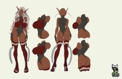 2024 ass dark-skinned_female dark_skin high_heels leotard model_sheet nipple_bulge nipples original_character reference_sheet shaowarts skin_tight stockings sword tattoo_on_legs thong toma_ra(shaowarts) white_hair