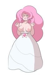 1girls artist_request breasts cartoon_network dress dress_down long_hair medium_breasts nipples pink_hair pink_lips pink_nipples rose_quartz_(steven_universe) solo solo_female steven_universe white_background