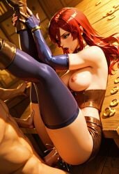 ai_generated elyzabeth_di_serpentis grabbing_ankles red_hair table_sex vaginal_penetration