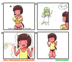 4koma animal_humanoid balls big_balls big_breasts breasts cat_humanoid comedy comic demon fairy feline female ftm_transformation funny gender_transformation girly greenteaneko greenteaneko-chan horn humanoid humor male mammal mongirl_4koma open_mouth red_skin transformation what