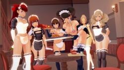 ann_takamaki atlus brainwashed female_only haru_okumura hypnosis kasumi_yoshizawa looking_at_viewer maid maid_apron maid_uniform makoto_niijima mind_control multiple_girls persona persona_5 persona_5_royal pink_eyes sadayo_kawakami sakura_futaba service totalsun