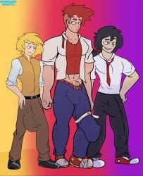 blonde_hair clothes_pull dark_hairdark excited_male fhs fnafhs fnafhs_z3ro fnafhsrule34 fox_(fnafhs) fred_(fnafhs) freddyhsnsfw gay golden_(fnafhs) horndyng_(artist) red_hair