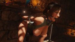 3d anal ball_gag barbell_piercing bdsm bondage breasts_out buttplug dildo dildos dungeon gifdoozer horsecock_dildo lara_croft metal_bondage mid_orgasm nipple_piercing tomb_raider