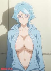 ai_generated anime anime_style asfi_al_andromeda blue_eyes blue_hair breasts dungeon_ni_deai_wo_motomeru_no_wa_machigatteiru_darou_ka glasses