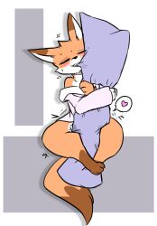 anthro bite dakimakura_(object) female fox furry genital_fluids horny horny_female male nikowari_(artist) rubbing solo