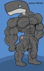 absurd_res anthro balls big_balls big_biceps big_pecs big_penis cetacean genitals hi_res huge_cock james_whale(kogo) kogo male mammal marine muscular muscular_male pecs penis solo thick_thighs whale