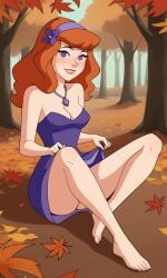 ai_generated ass barefoot bigmic145 breasts cartoon_network cleavage daphne_blake daphne_blake_(mystery_incorporated) dress feet red_hair scooby-doo scooby-doo!_mystery_incorporated stripping teasing