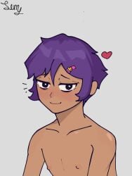 brawl_stars naked naked_male purple_hair sandy_(brawl_stars) smiling wholesome