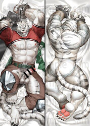 anthro balls censored dakimakura_design feline grimoire_of_zero kumahachi0925 male male_only mammal mercenary_(character) penis tiger watermark