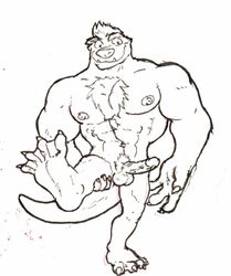 2017 anthro azul_(artist) balls barefoot biceps body_hair chest_hair claws erection feet foot_fetish hair humanoid_penis male male_only mammal mr._mcmahon muscular muscular_male mustelid nipples nude otter pecs penis pubes simple_background smile solo surf's_up surf's_up_2:_wavemania toes vein veiny_penis