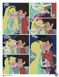 1boy area_(artist) blonde_hair comic dark_hair disney disney_channel disney_xd female kissing latino latino_male_white_female male marco_diaz penis star_butterfly star_vs_the_forces_of_evil straight uncut white_female