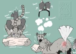 accessory anal anal_sex anthro anus ass avian backsack balls bird bodily_fluids cat_ear_headband clawing_pillow claws confusion cum cum_drip cum_from_ass cum_in_ass cum_inside cum_on_butt disembodied_hand disembodied_penis domestic_cat dripping drstrangeluvve duo ear_pull english_text eyewear feathers feet felid feline felis fur genital_fluids genitals glasses glasses_askew great_horned_owl green_background head_tuft headband horned_owl jake_(blazingpelt) male male/male mammal neck_tuft onomatopoeia owl penetration penis pillow pillow_grab poof_transformation pull_out question_mark raised_tail rough_sex sequence sex simple_background solo_focus sound_effects species_transformation striped_body striped_feathers striped_fur stripes tabby_cat tail talons text toes transformation true_owl tuft watermark