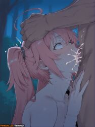 1boy 1girls 2025 ahoge ai_assisted ai_generated anime anime_girl anime_style artist_name blue_eyes blush collarbone completely_nude cum cum_in_mouth cum_in_nose deepthroat fellatio female hand_on_another's_head head_grab hi_res high_quality high_res high_resolution highres irrumatio long_hair milim_nava night nude oral outdoors overflow patreon patreon_username penis pink_hair rinkoai rolling_eyes solo_focus straight sweat tears tensei_shitara_slime_datta_ken tensura twintails uncensored watermark wide-eyed