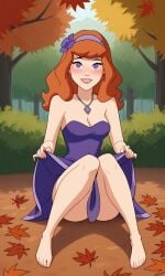 ai_generated ass barefoot bigmic145 breasts cartoon_network cleavage daphne_blake daphne_blake_(mystery_incorporated) dress feet red_hair scooby-doo scooby-doo!_mystery_incorporated stripping teasing