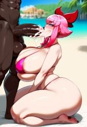 1boy 1girls 2024 ai_generated balls beach big_balls big_breasts big_lips big_penis bikini bikini_bottom bikini_top black_lipstick blowjob blowjob_face blue_eyes bottomless bow brawl_stars breasts busty cum cum_in_mouth cum_inside cum_on_penis curvaceous curvy curvy_body curvy_female curvy_figure curvy_hips dark-skinned_male dark_skin fellatio female huge_balls huge_breasts huge_cock interracial kneeling large_balls large_breasts large_penis light-skinned_female light_skin lipstick male melodie_(brawl_stars) muscular muscular_male no_underwear on_knees oral penis pink_hair short_hair slim_waist sucking sucking_penis supercell thick thick_lips thick_thighs topless voluptuous voluptuous_female wide_hips