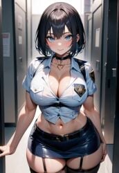 ai_generated big_boobs big_breasts boobs breasts cleavage garter_belt hips large_hips miniskirt necklace police police_uniform policewoman stockings uniform