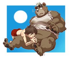 2017 2boys 41raco alternate_version_available anthro ashigara bear better_version_at_source blush clothing eyewear fellatio gay human human_on_anthro interspecies kirupi male male_only mammal mohawk nipples oral overweight sex shirt sunglasses sweat tank_top tokyo_afterschool_summoners wet_shirt yaoi