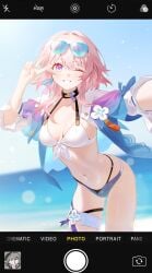 1girls artist_request bikini bikini_bottom bikini_top female female_only female_solo honkai:_star_rail march_7th_(honkai:_star_rail) pink_hair short_hair solo solo_female solo_only sunglasses sunglasses_on_head tagme