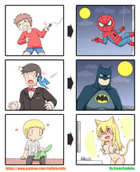 6koma angry animal_ears arachnid arthropod batman big_breasts blonde_hair breasts cat cat_ears comedy comic crossover dc dc_comics feline female feral funny gender_transformation greenteaneko humanoid humor male mammal marvel membranous_wings mongirl_4koma mtf_transformation nintendo nude open_mouth penis penis_biting pokemon smile spider spider-man spider-man_(series) transformation what wings zoophilia zubat