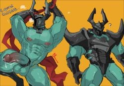 abs armor armored_gloves armored_male biceps big_penis chain_necklace cock_ring green_body hi_res league_of_legends male_only masked_male matsuraoni mordekaiser pecs riot_games seductive thick_penis