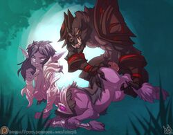 2017 anthro atryl blizzard_entertainment breasts canine clothed clothing crotchboobs dryad equine equine_taur female frost_nymph male mammal nipples open_shirt penis purple_nipples pussy_juice sex straight tagme taur video_games warcraft were werewolf worgen worgen_rogue world_of_warcraft