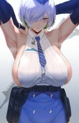 1girls big_breasts blush blush blushing_at_viewer breasts breasts_bigger_than_head brid_(nikke) curvaceous curvy curvy_female female female_focus female_only goddess_of_victory:_nikke hi_res highres huge_breasts large_breasts light-skinned_female light_skin looking_at_viewer micchan_(micchanmeido) no_bra solo solo_female solo_focus